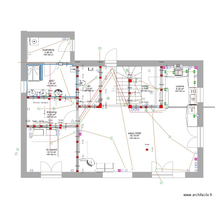 plan 3 avec montant cloison. Plan de 0 pièce et 0 m2