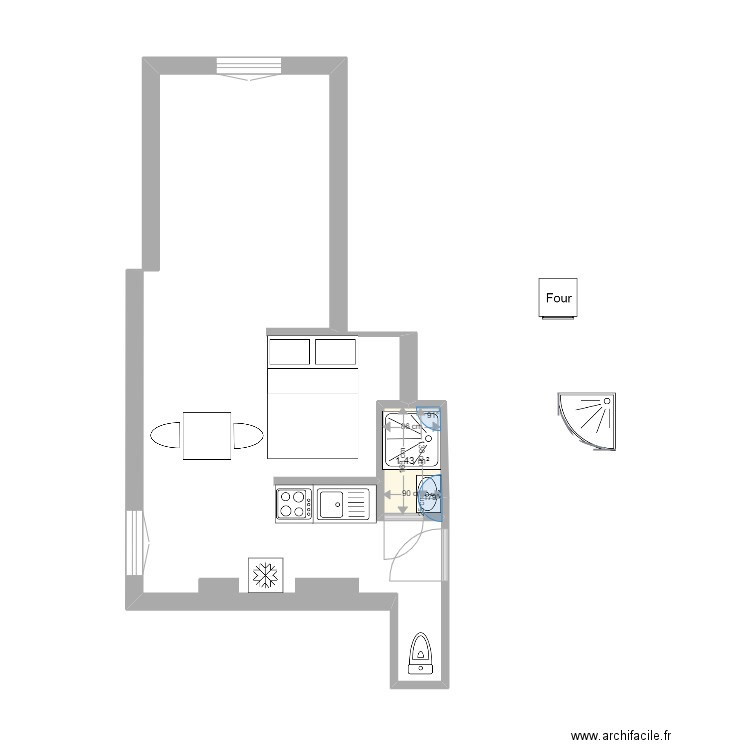 Chabrol coin nuit. Plan de 1 pièce et 1 m2