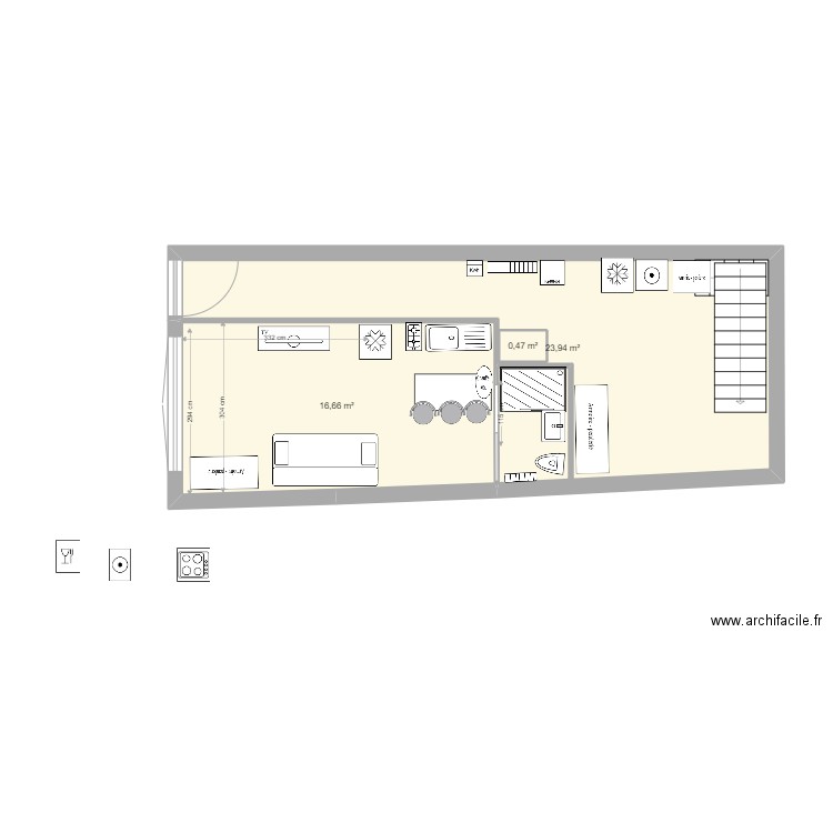 rdc 4 septembre laverie fond. Plan de 3 pièces et 42 m2