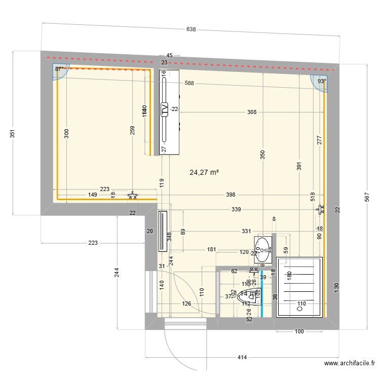 beaumont sur oise . Plan de 2 pièces et 25 m2