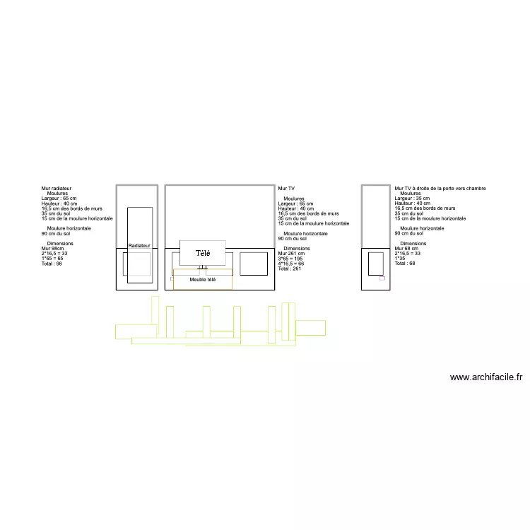 MOULURES N&deg;3 - Mod&egrave;le mur TV. Plan de 