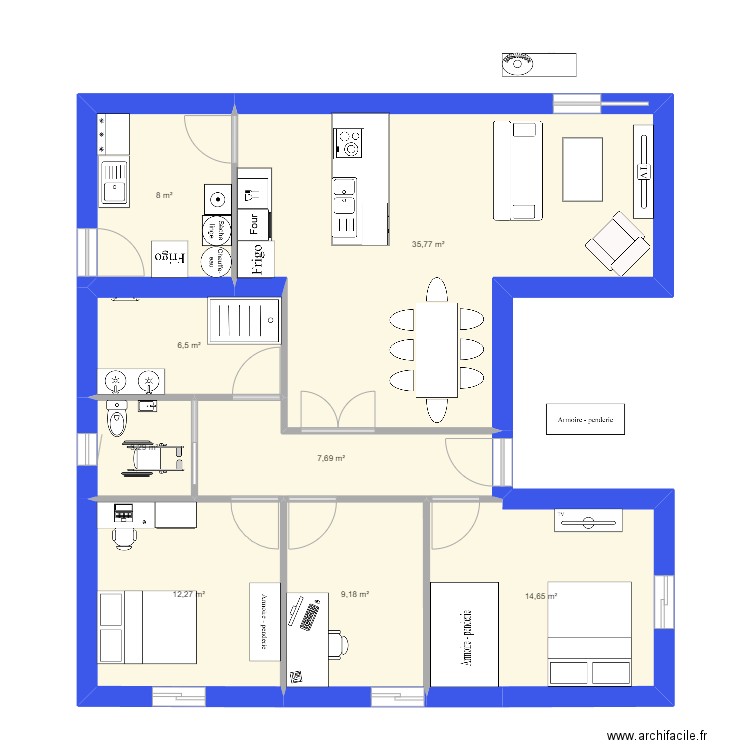 Base maison 0. Plan de 8 pièces et 97 m2