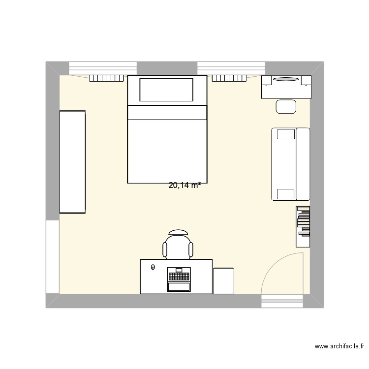 chambre Élyas. Plan de 1 pièce et 20 m2