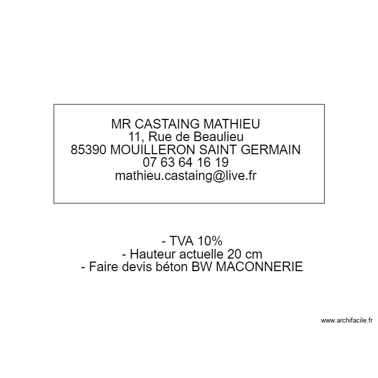 FICHE DEVIS CASTAING. Plan de 