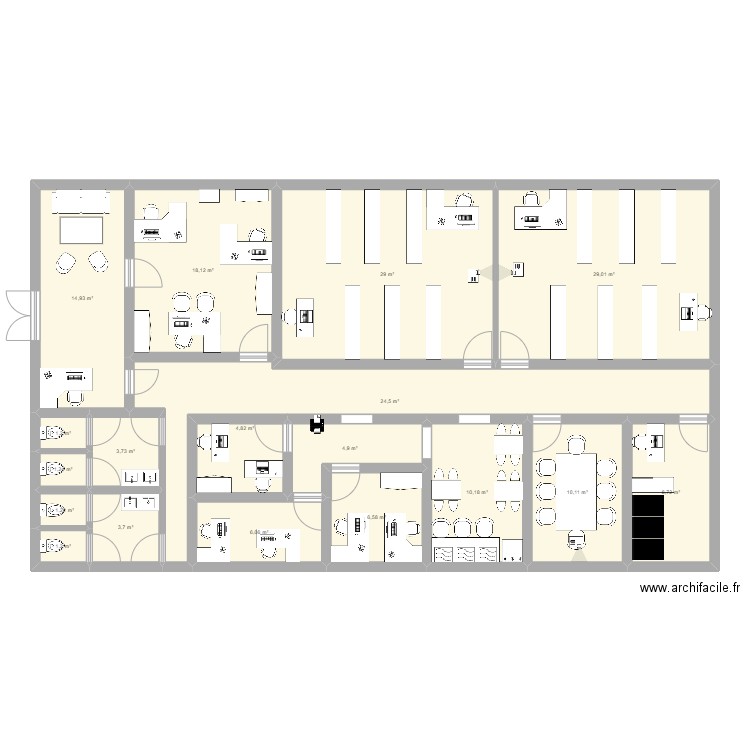Projet Locaux. Plan de 18 pièces et 179 m2