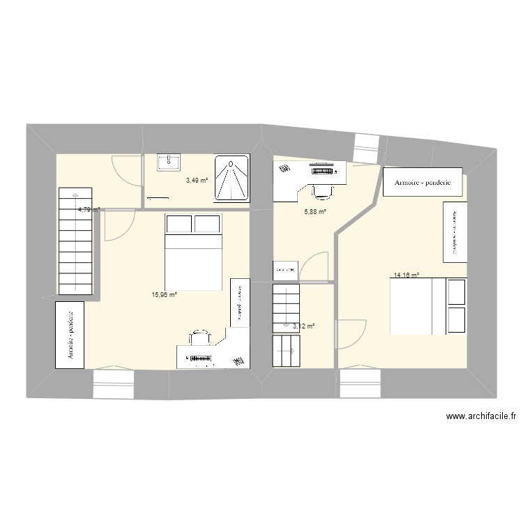 R +2 Clarensac 0903. Plan de 6 pièces et 47 m2