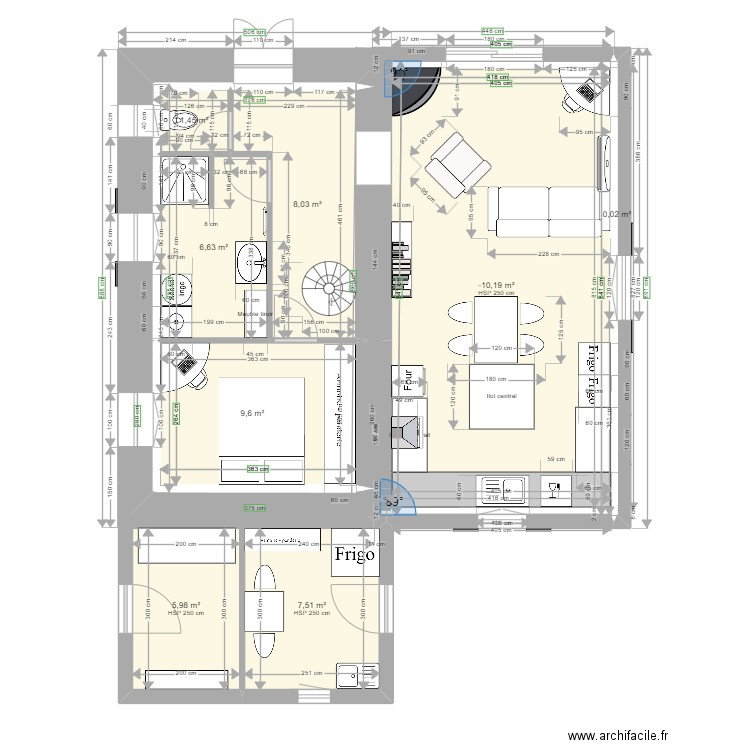 Campu Maio rez de chaussee 2. Plan de 8 pièces et 74 m2