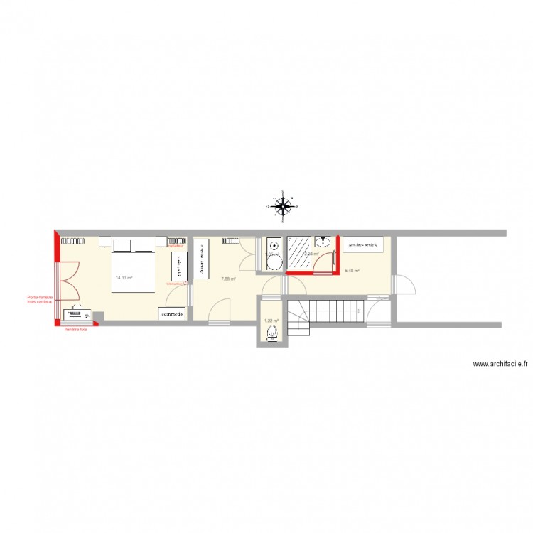 rez de chaussée saint ouen projet avec meubles 2507. Plan de 0 pièce et 0 m2