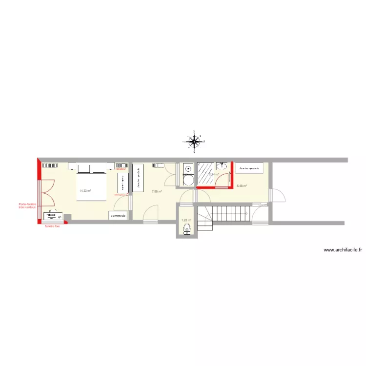 rez de chauss&eacute;e saint ouen projet avec meubles 2507. Plan de 