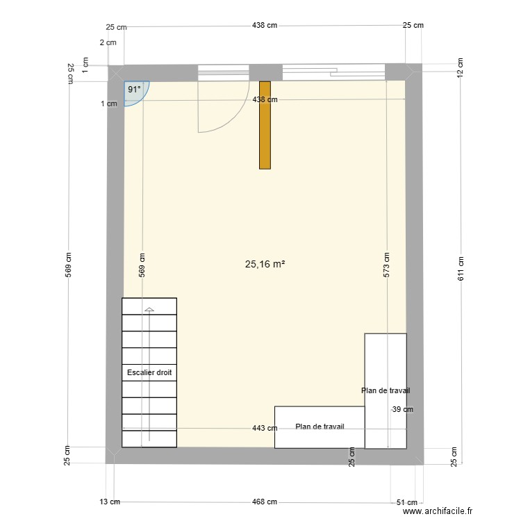 pitou rdc. Plan de 1 pièce et 25 m2