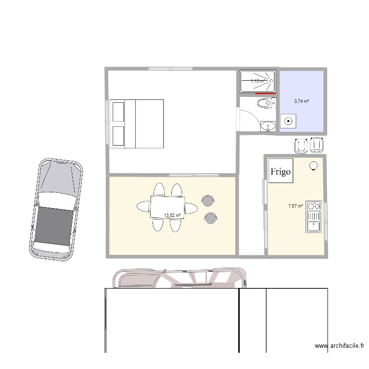 bungalow Greg EXTENSION. Plan de 4 pièces et 26 m2