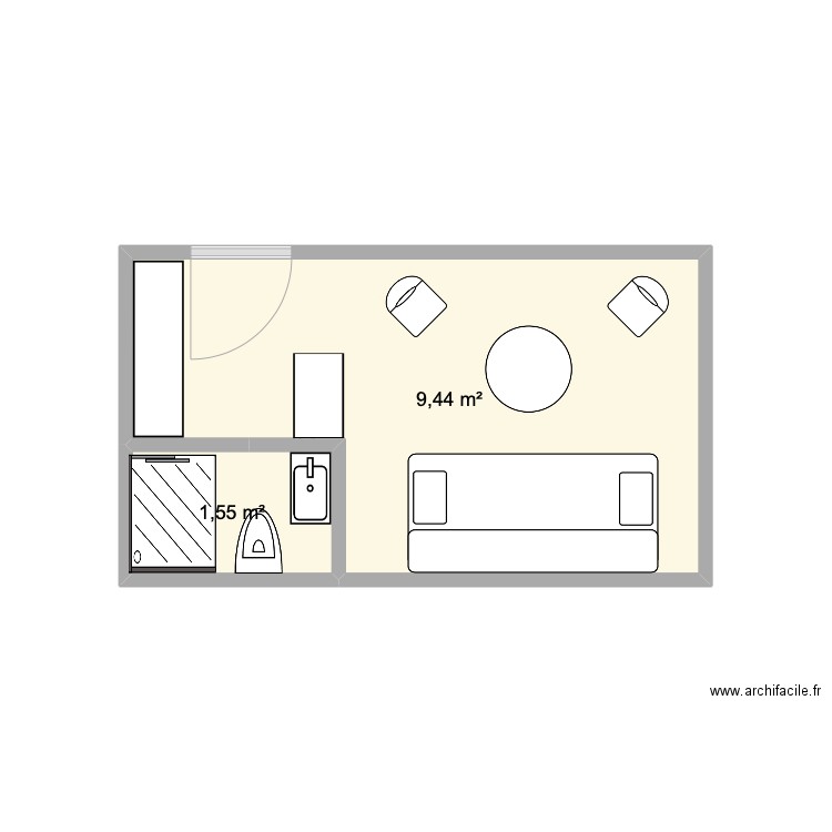 studio paris. Plan de 2 pièces et 11 m2