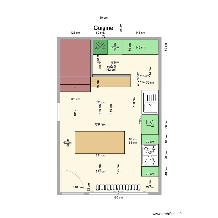 Cuisine Octobre. Plan de 1 pièce et 25 m2