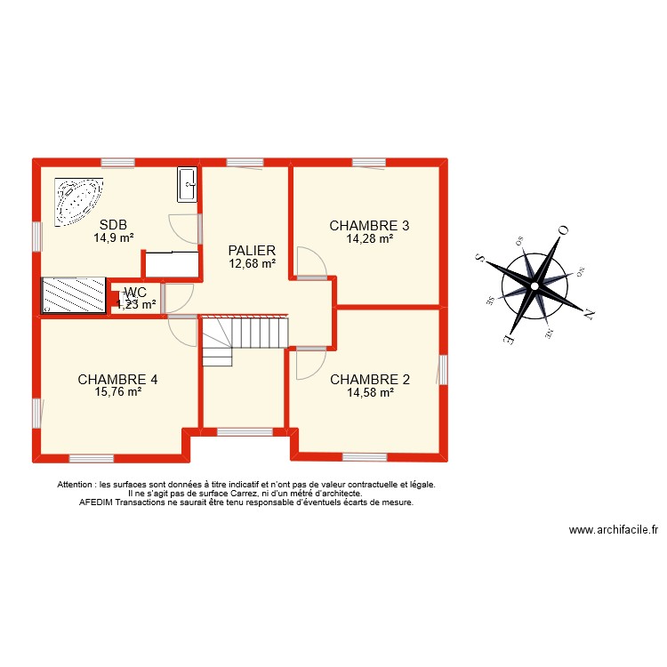 BI 9258 ETAGE. Plan de 7 pièces et 80 m2