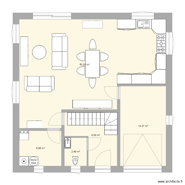 Maison 10x10 bis. Plan de 5 pièces et 81 m2