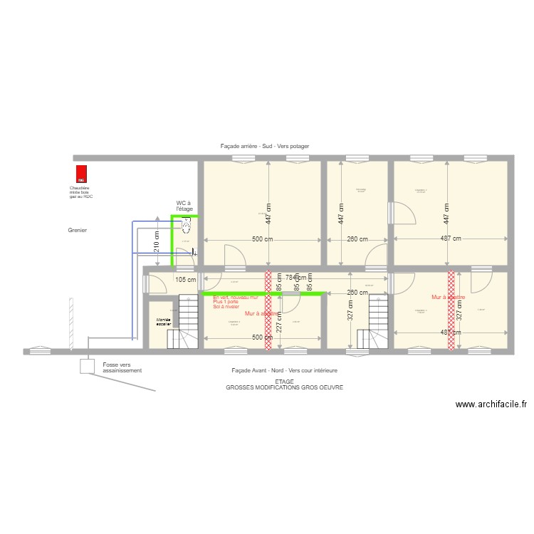 Maison LG modif murs étage avec WC seul. Plan de 0 pièce et 0 m2