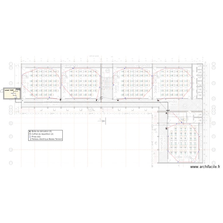 Alimentation des prises ondulées RDC batiment SONARA. Plan de 0 pièce et 0 m2