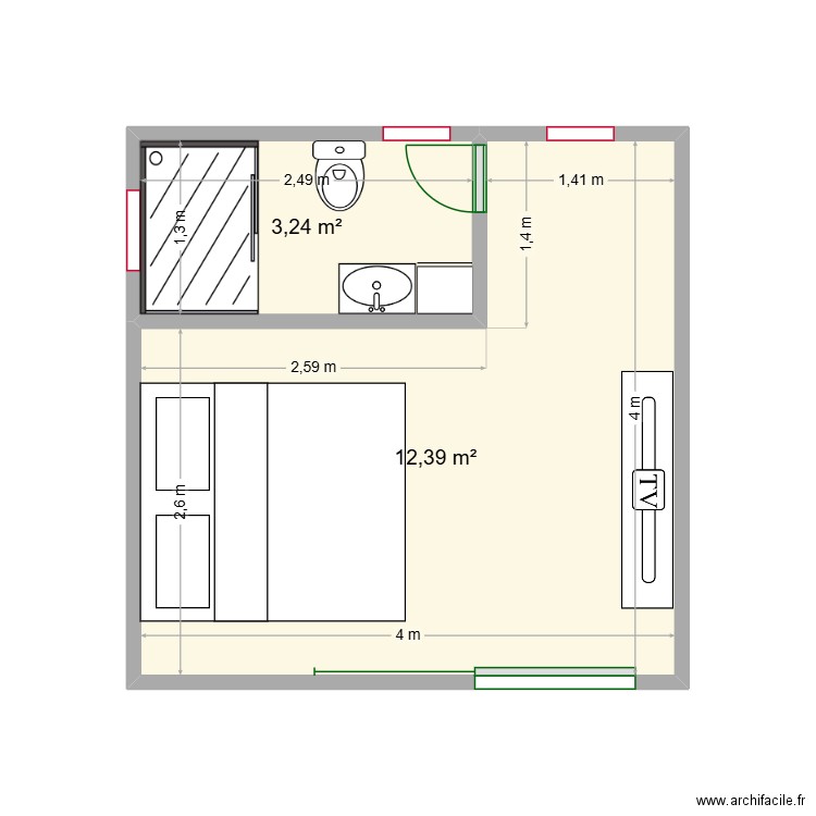 Ttama 1. Plan de 2 pièces et 16 m2
