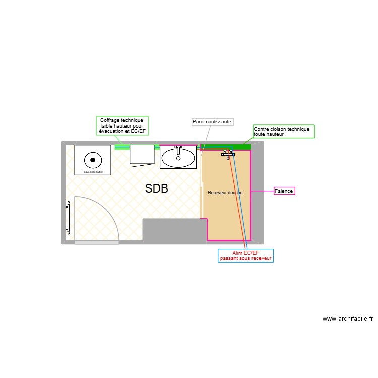 Rénovation SDB PICHON. Plan de 2 pièces et 4 m2