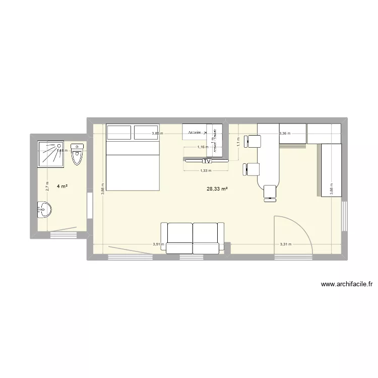 deux. Plan de 2  et 32 m²