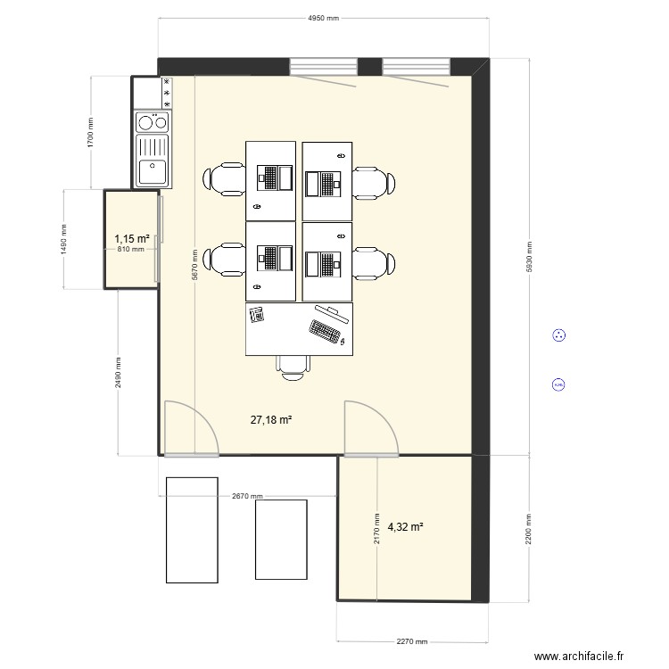 savs. Plan de 3 pièces et 33 m2
