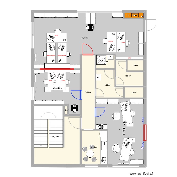 Bureaux Grass. Plan de 13 pièces et 124 m2