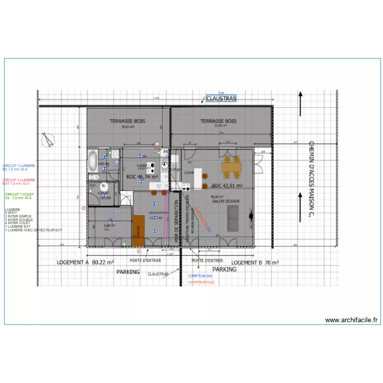MAISON A RC LUMIERE. Plan de 