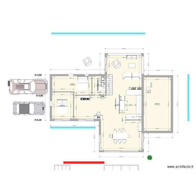 Maouris dimensions actuelles ter nord sud. Plan de 5 pièces et 118 m2