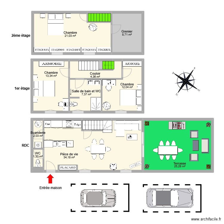 TOULY. Plan de 14 pièces et 135 m2