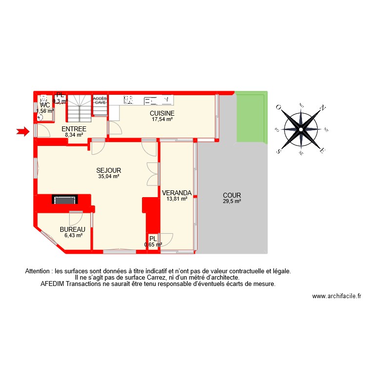 BI9041 RDC . Plan de 13 pièces et 124 m2