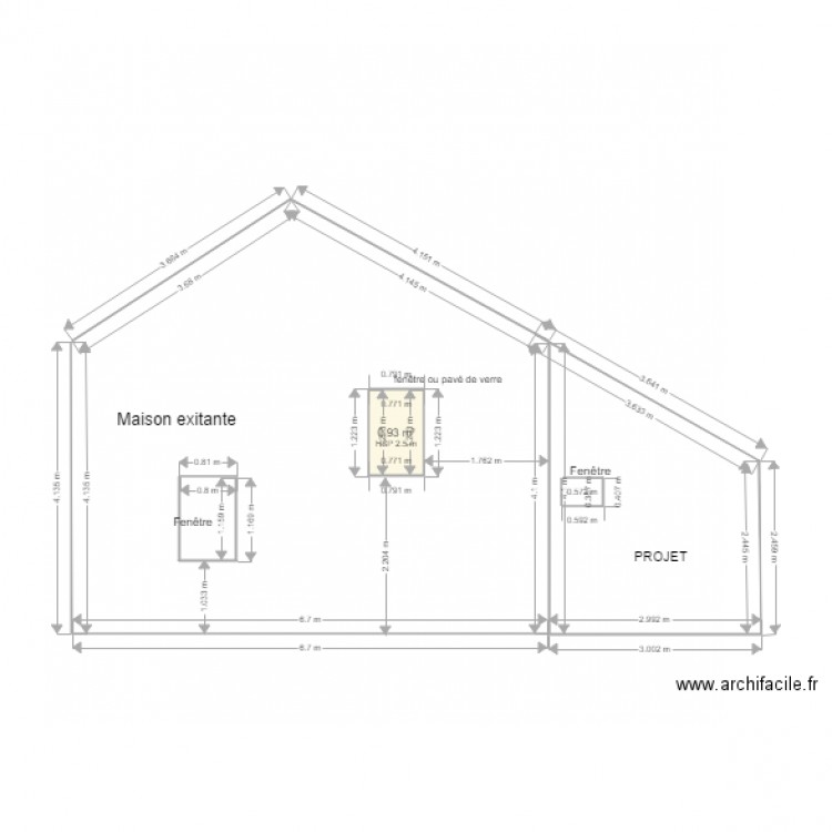 LEBRUN Pierre    PIGNON DROIT maison exitante PROJET. Plan de 0 pièce et 0 m2