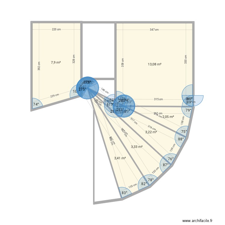 Poly gone . Plan de 8 pièces et 33 m2