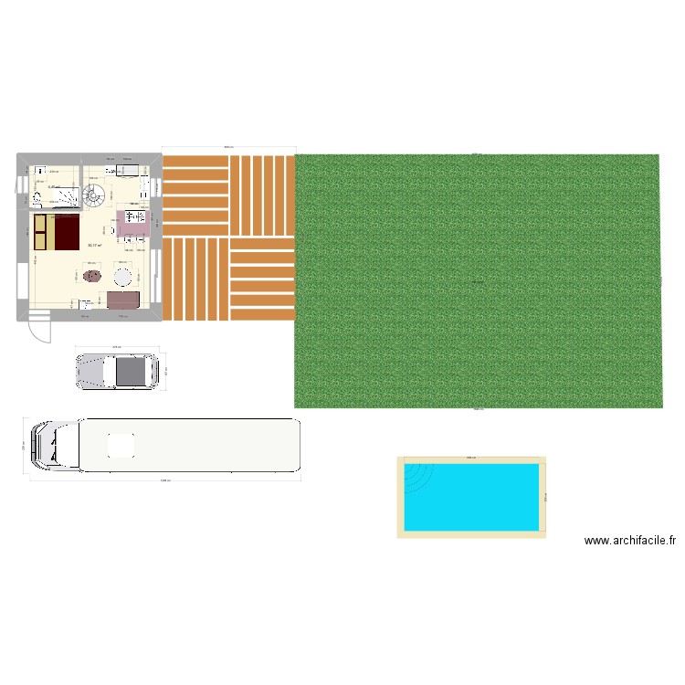 Moulins 3. Plan de 2 pièces et 35 m2