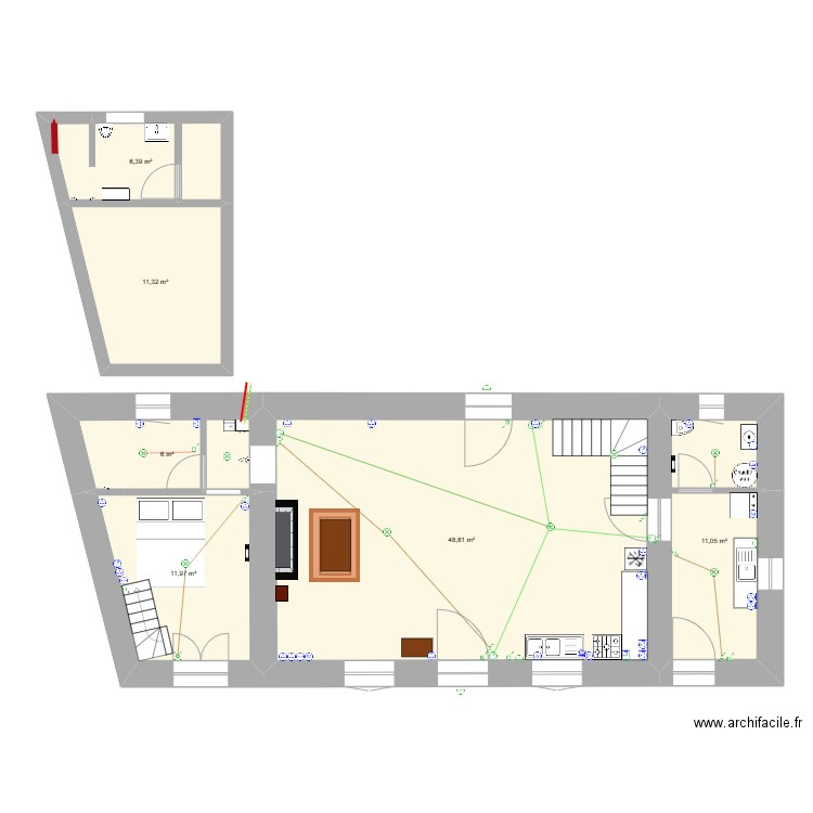 villarmais éléctricité. Plan de 6 pièces et 95 m2