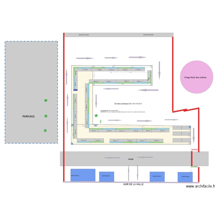 Barnum Marché de Noël 2021 version finale. Plan de 3 pièces et 193 m2