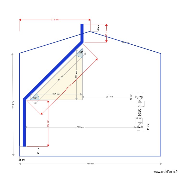 plan tubage. Plan de 1 pièce et 4 m2