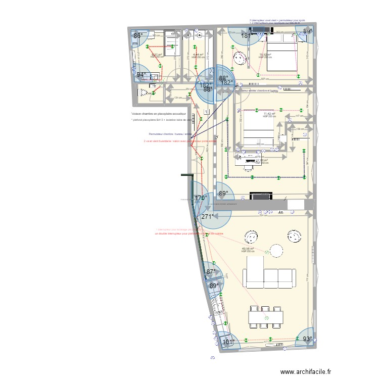 LEDIBERDER V6. Plan de 8 pièces et 107 m2