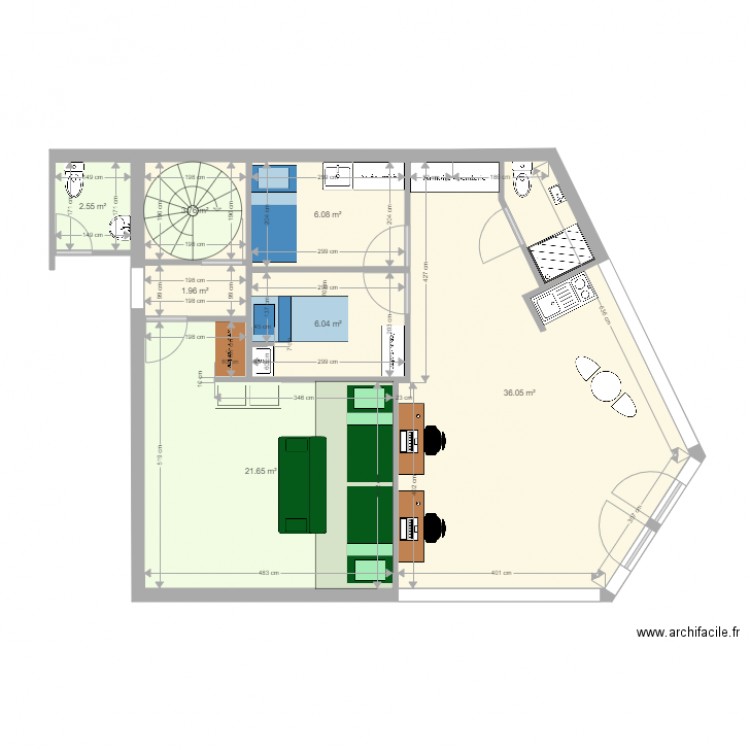 Studio 2 chambres dans pharmacie et extension. Plan de 0 pièce et 0 m2