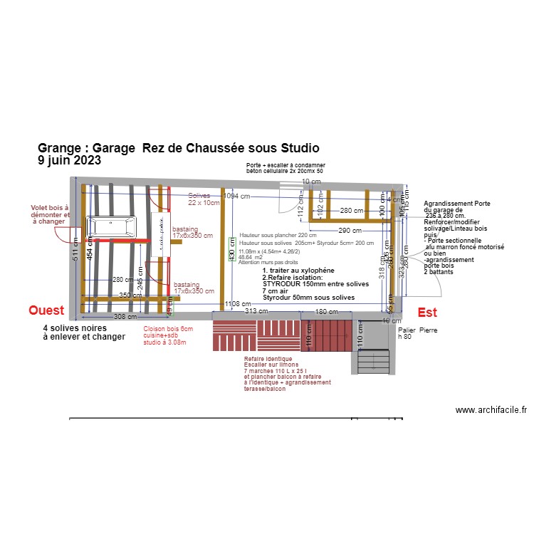 garage redc sous studio. Plan de 1 pièce et 48 m2