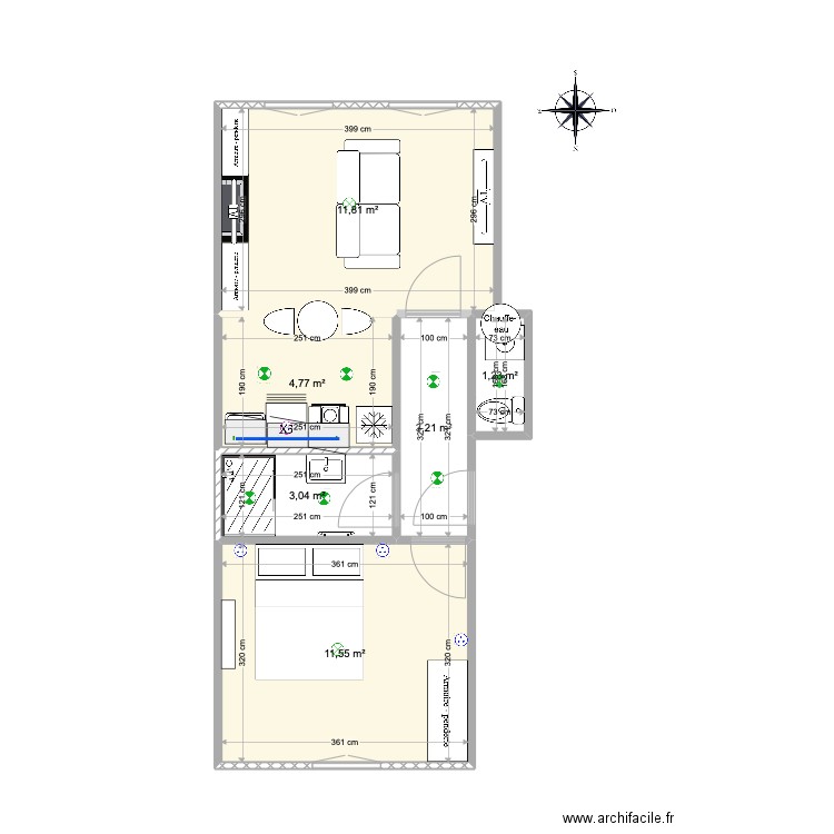 travaux 15 Blum 2G. Plan de 6 pièces et 36 m2