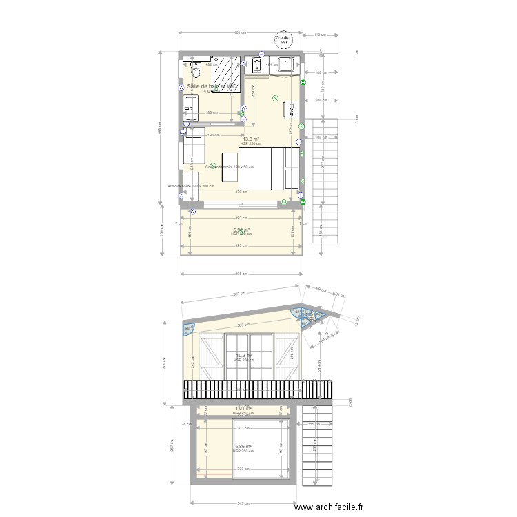 54 Abris Jardin . Plan de 9 pièces et 59 m2