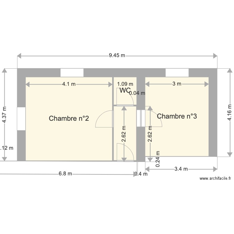 R plus 2 Plan détail chambres N2 N3 EXISTANT. Plan de 0 pièce et 0 m2