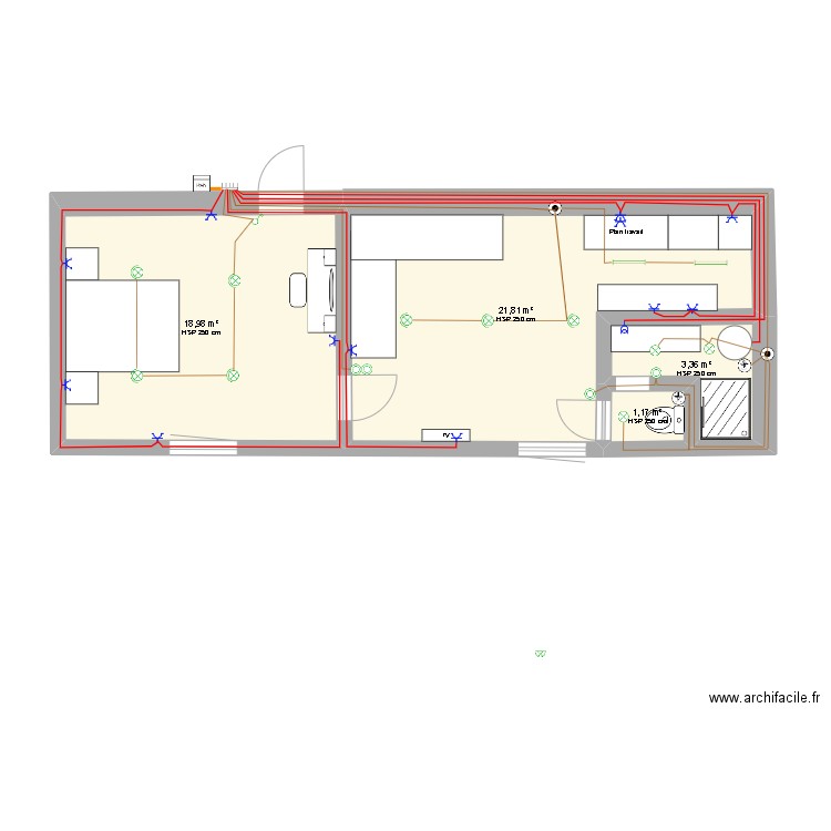 MODELE_DE_TRAVAIL. Plan de 4 pièces et 45 m2