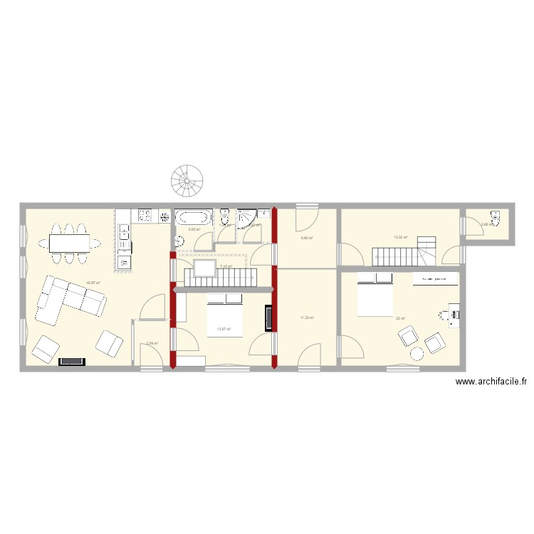 rdc initial Bmesures grand salon. Plan de 12 pièces et 129 m2