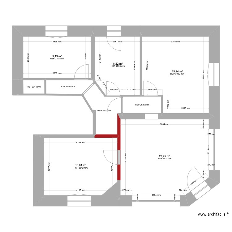 LFI_Sévigné_Avant. Plan de 9 pièces et 77 m2