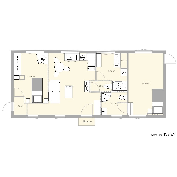 ITTEVILLE Etage MODIF. Plan de 11 pièces et 59 m2