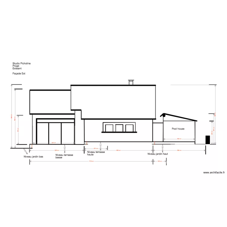 Studio Picholine Projet surr&eacute;l&eacute;vation Fa&ccedil;ade est Existant. Plan de 
