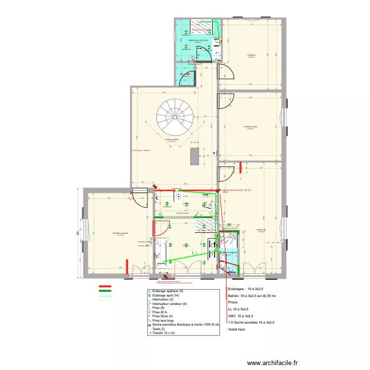 Chambre lit centrale V6. Plan de 