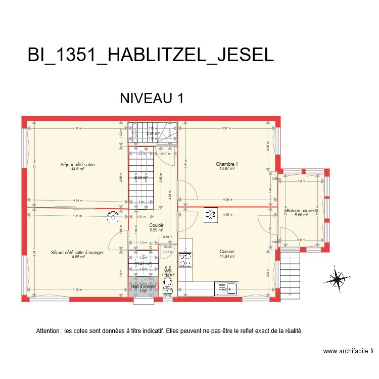 BI 1351 HABLITZEL JESEL NIVEAU 1 côté. Plan de 0 pièce et 0 m2