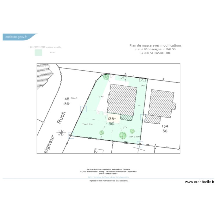 Plan de masse cadastre après modifications. Plan de 0 pièce et 0 m2